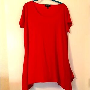 Slinky L” shark bite Red blouse, loose fitting comfortable and stylish NWOT